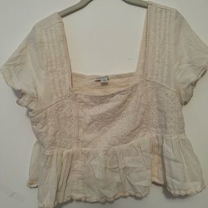 American Eagle White Lace Flowy Top